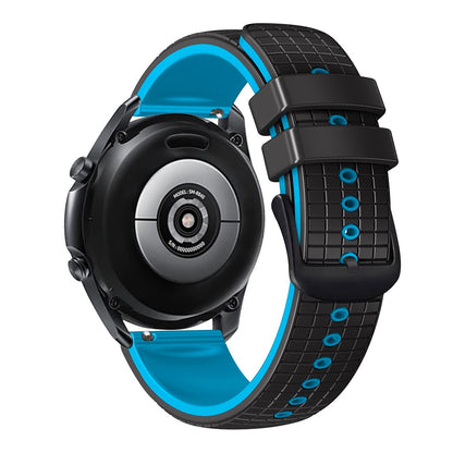 22mm Universal grid texture on silicone strap - Black / Sky Blue#serie_8