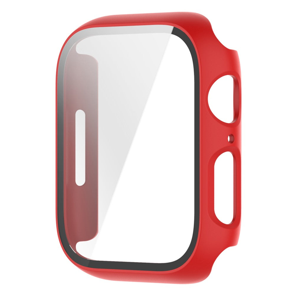 Fint Apple Watch Series 7 41mm Cover med Skærmbeskytter i Plastik og Hærdet Glas - Rød#serie_4