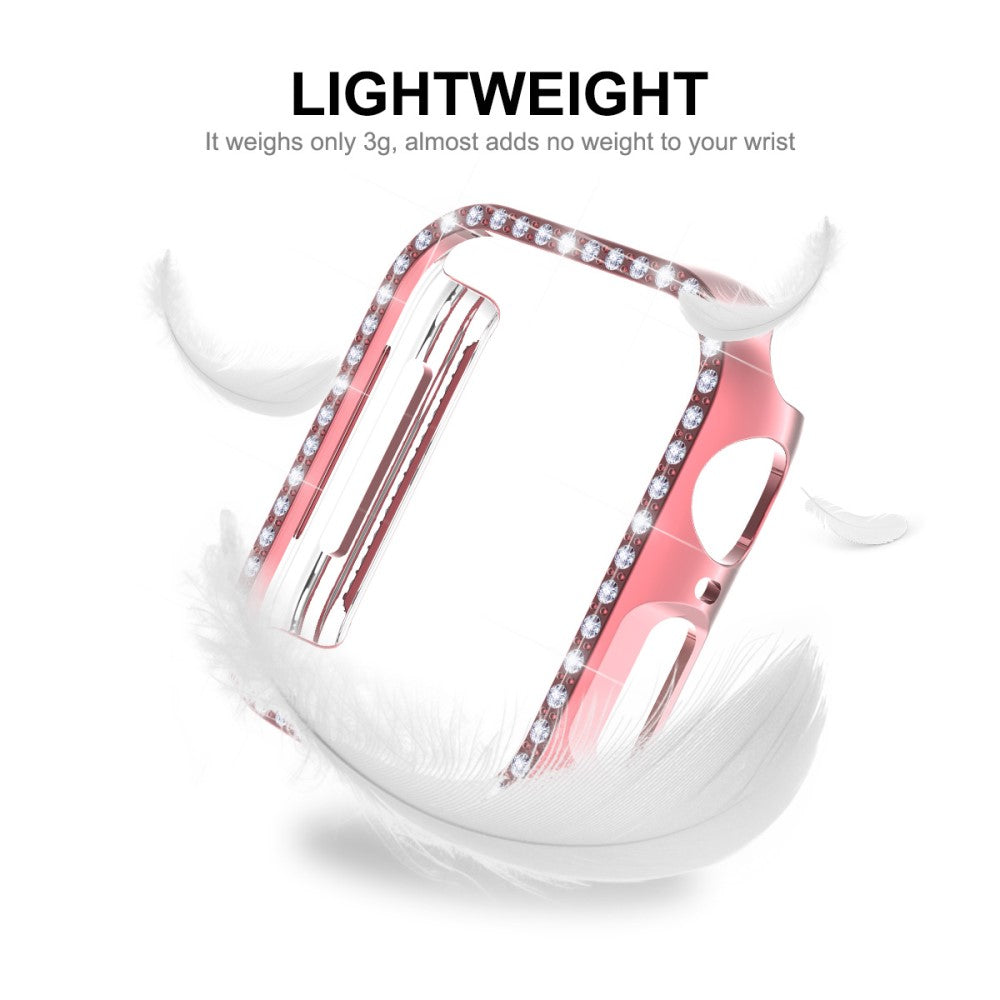 Beskyttende Apple Watch Series 7 41mm Cover med Skærmbeskytter i Plastik og Rhinsten - Pink#serie_5