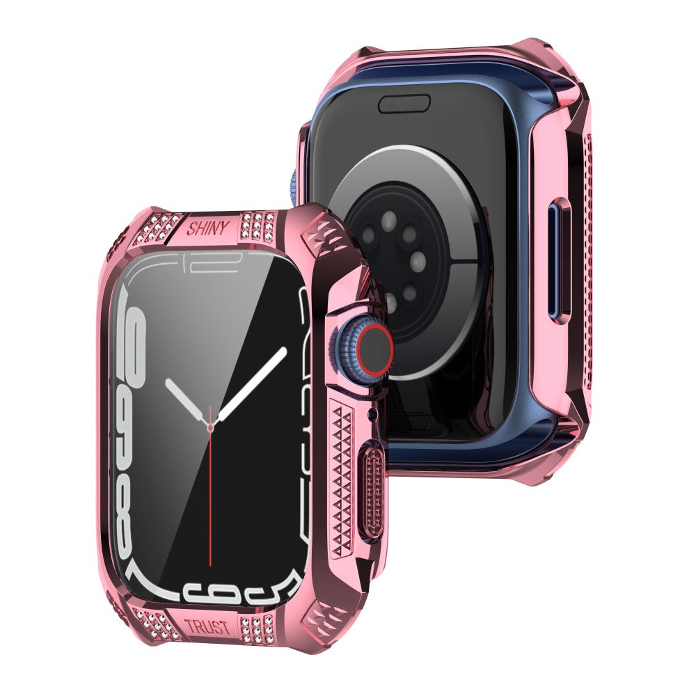 Vildt Flot Apple Watch Series 7 41mm Cover med Skærmbeskytter i Rhinsten og Hærdet Glas - Pink#serie_5