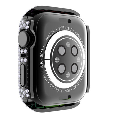 Beskyttende Apple Watch Series 7 41mm Cover med Skærmbeskytter i Plastik og Rhinsten - Sort#serie_3
