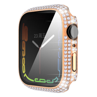 Beskyttende Apple Watch Series 7 41mm Cover med Skærmbeskytter i Plastik og Rhinsten - Pink#serie_4