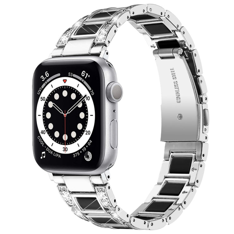 Komfortabel Apple Watch Series 7 41mm Metal og Rhinsten Rem - Sølv#serie_5