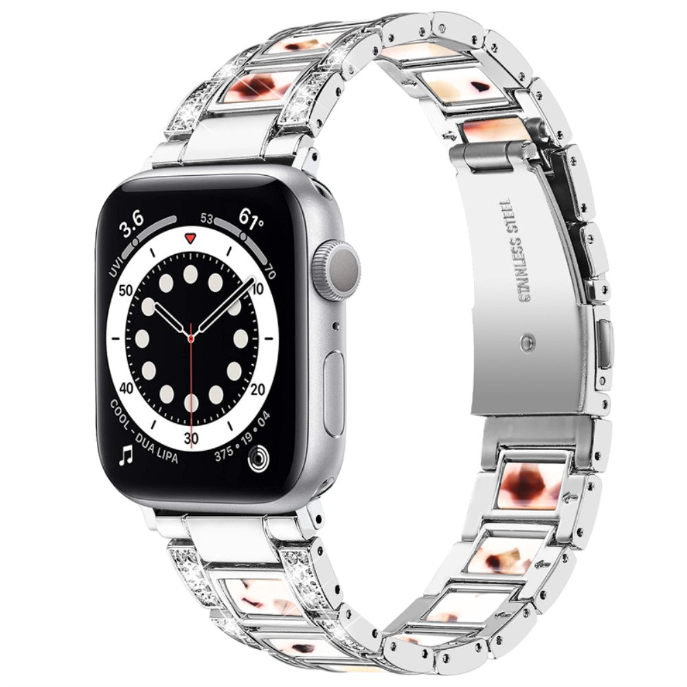 Komfortabel Apple Watch Series 7 41mm Metal og Rhinsten Rem - Sølv#serie_7