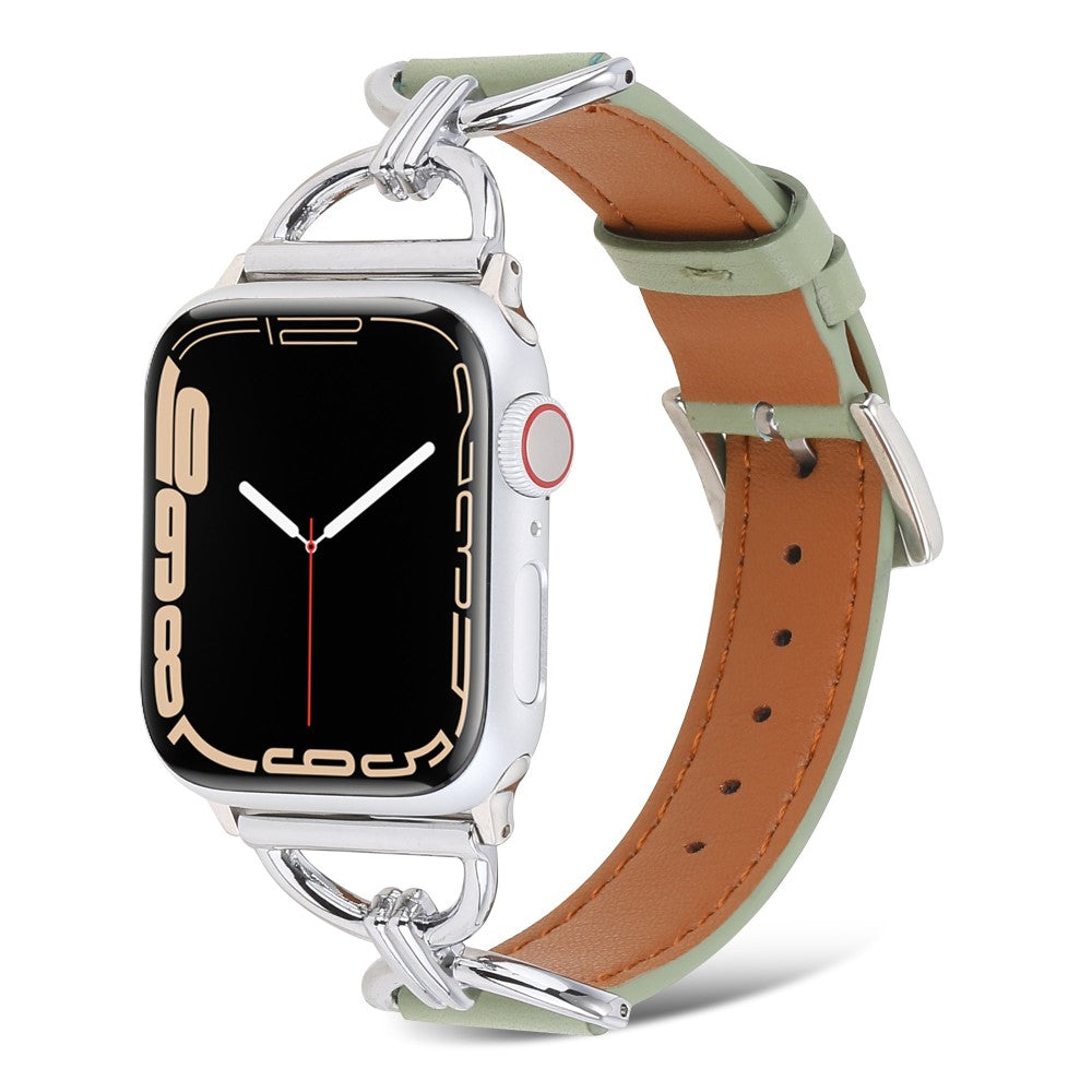 Kønt Apple Watch Series 7 41mm Ægte læder Urrem - Grøn#serie_6