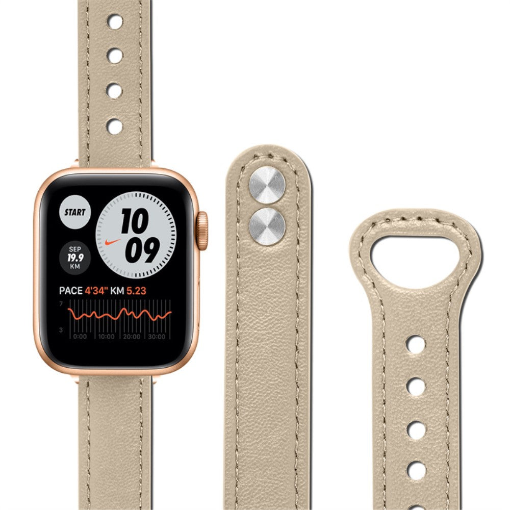Rigtigt nydelig Universal Apple Ægte læder Urrem - Beige#serie_3