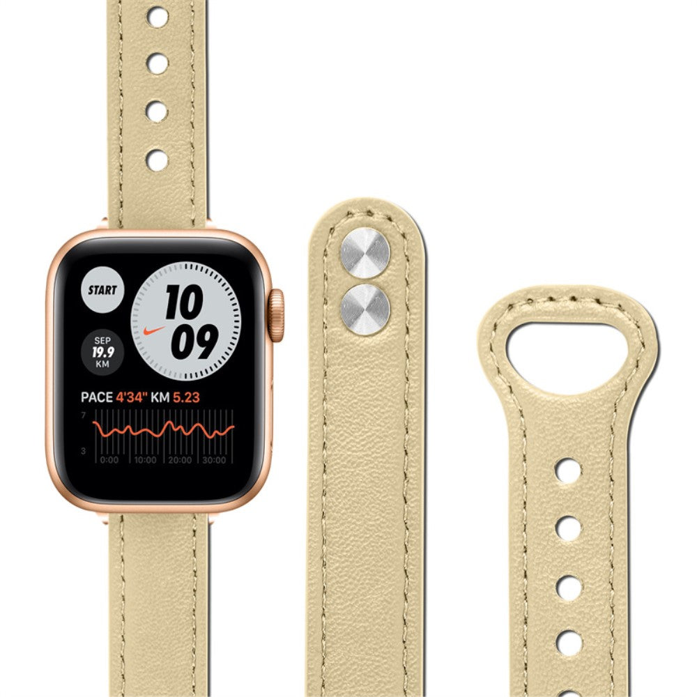 Rigtigt nydelig Universal Apple Ægte læder Urrem - Beige#serie_5