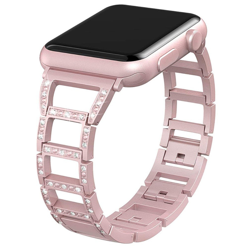 Skøn Apple Watch Series 7 45mm Metal og Rhinsten Rem - Pink#serie_3