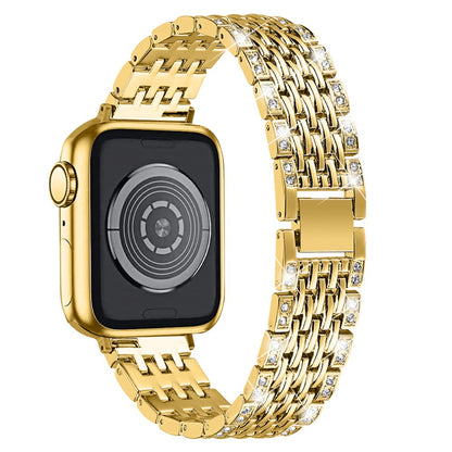 Smuk Apple Watch Series 7 45mm Metal og Rhinsten Rem - Guld#serie_2