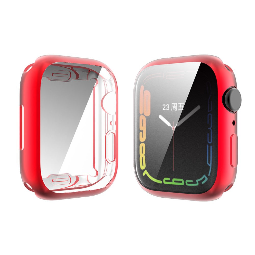 Mega Flot Apple Watch Series 7 45mm Cover med Skærmbeskytter i Silikone og Hærdet Glas - Rød#serie_5