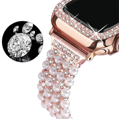 Glimrende Apple Watch Series 7 45mm Metal og Rhinsten Rem - Pink#serie_3