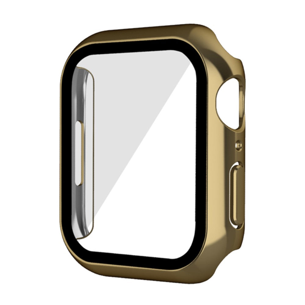 Super Pænt Apple Watch Series 7 45mm Cover med Skærmbeskytter i Plastik og Hærdet Glas - Guld#serie_5