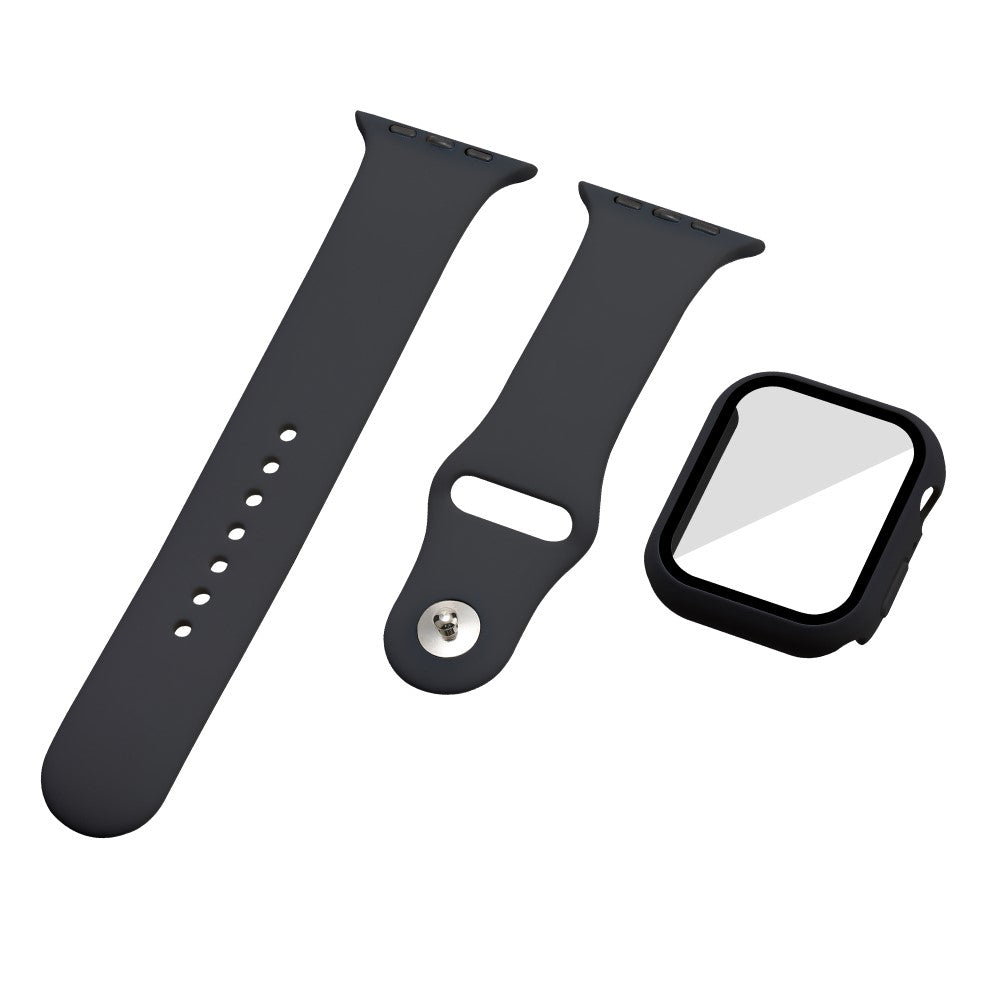 Apple Watch Series 7 45mm Silikone Rem med Cover og Hærdet Glas - Sort#serie_1