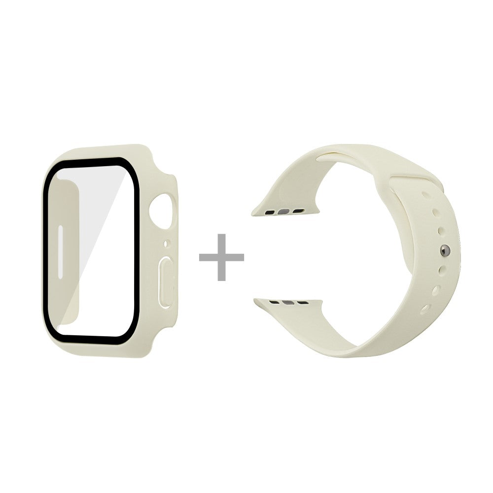 Apple Watch Series 7 45mm Silikone Rem med Cover og Hærdet Glas - Hvid#serie_13