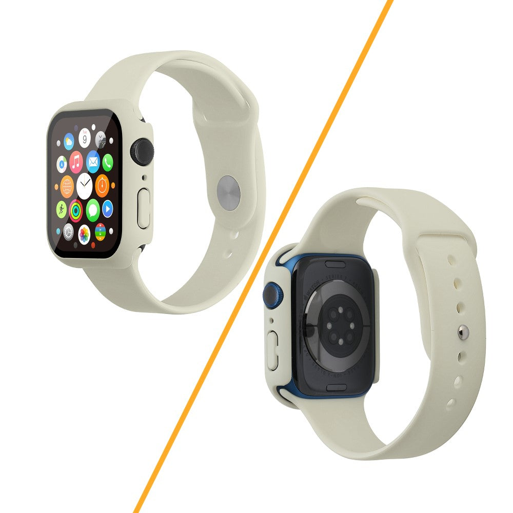 Apple Watch Series 7 45mm Silikone Rem med Cover og Hærdet Glas - Hvid#serie_13