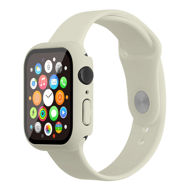 Apple Watch Series 7 45mm Silikone Rem med Cover og Hærdet Glas - Hvid#serie_13