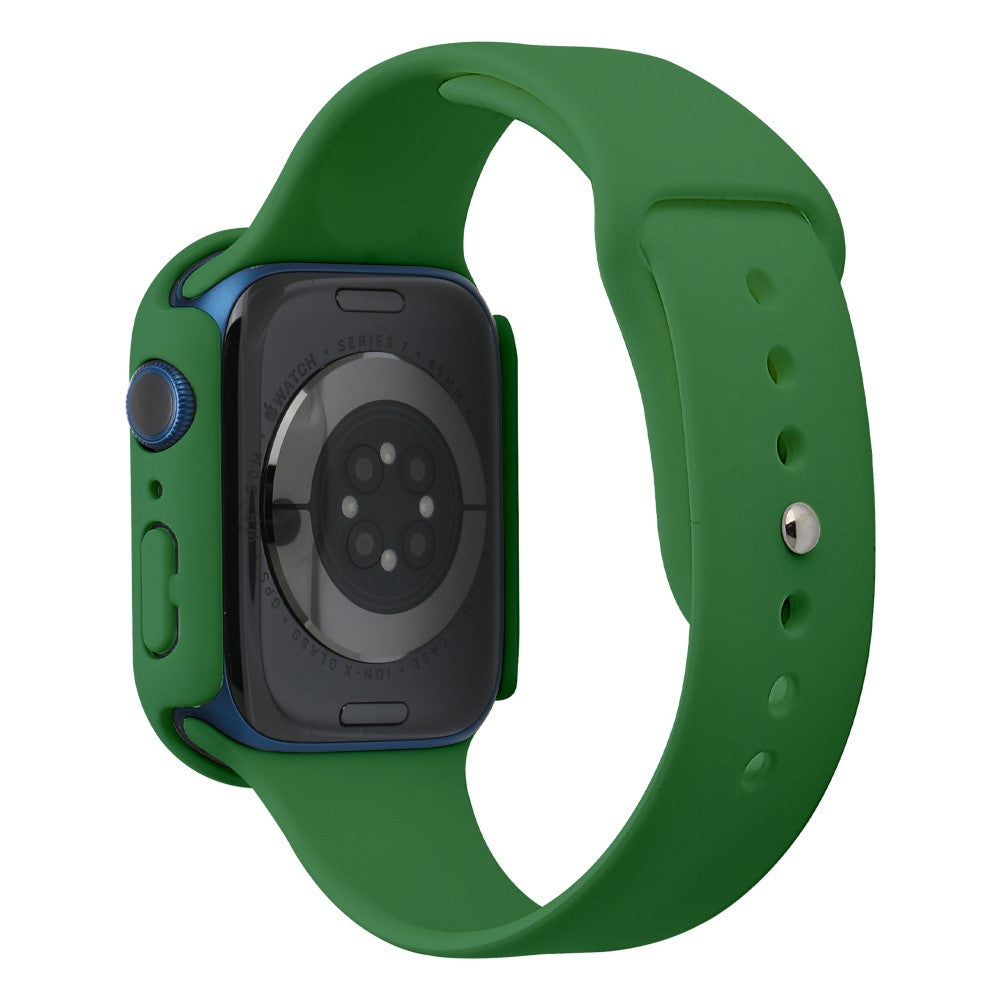 Apple Watch Series 7 45mm Silikone Rem med Cover og Hærdet Glas - Grøn#serie_15