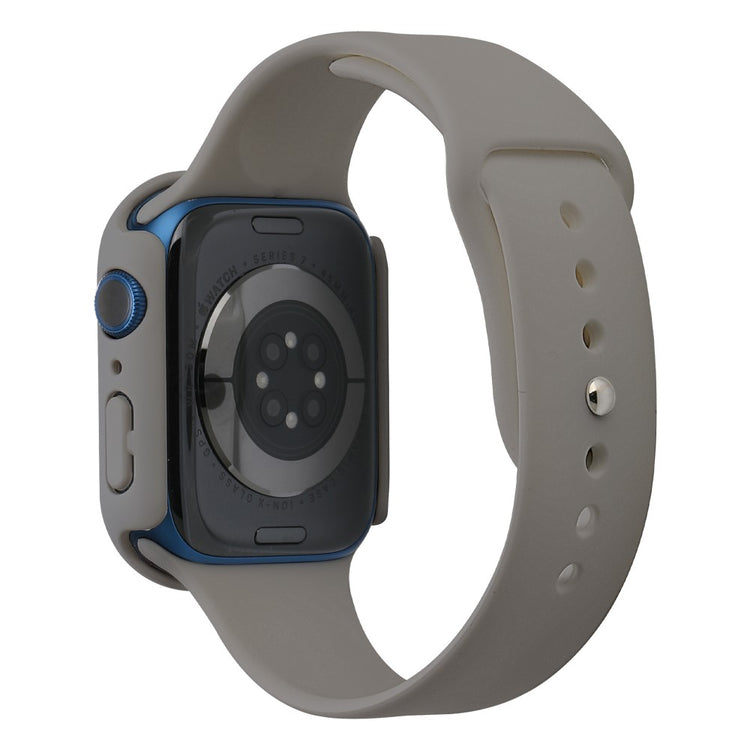 Apple Watch Series 7 45mm Silikone Rem med Cover og Hærdet Glas - Sølv#serie_16