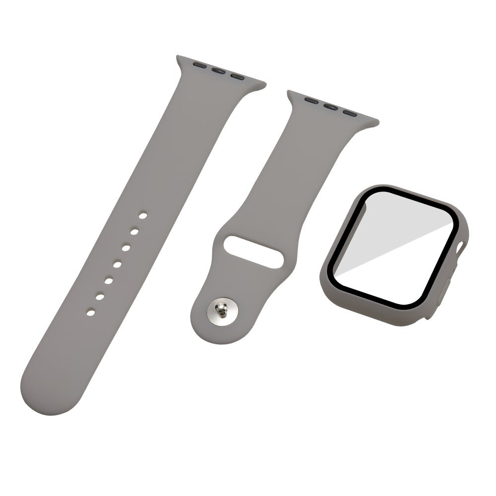 Apple Watch Series 7 45mm Silikone Rem med Cover og Hærdet Glas - Sølv#serie_16