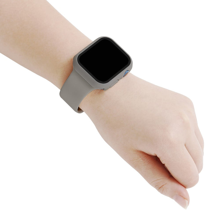 Apple Watch Series 7 45mm Silikone Rem med Cover og Hærdet Glas - Sølv#serie_16