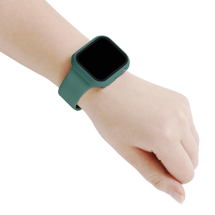 Apple Watch Series 7 45mm Silikone Rem med Cover og Hærdet Glas - Grøn#serie_18