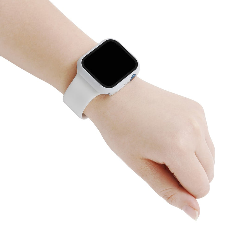 Apple Watch Series 7 45mm Silikone Rem med Cover og Hærdet Glas - Hvid#serie_2