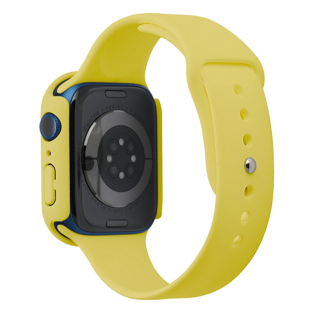 Apple Watch Series 7 45mm Silikone Rem med Cover og Hærdet Glas - Gul#serie_20