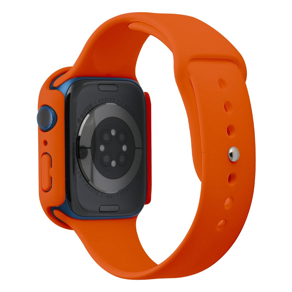 Apple Watch Series 7 45mm Silikone Rem med Cover og Hærdet Glas - Orange#serie_26