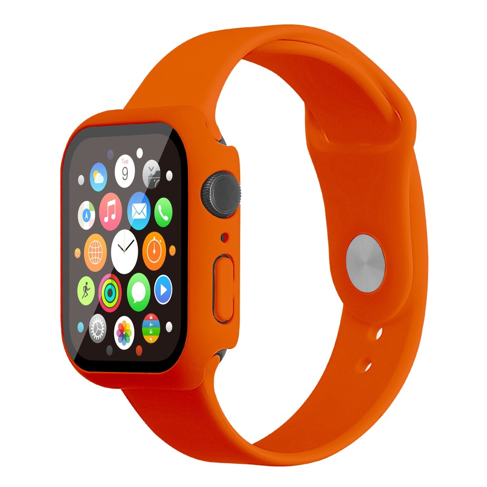 Apple Watch Series 7 45mm Silikone Rem med Cover og Hærdet Glas - Orange#serie_26