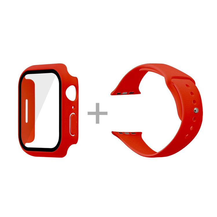 Apple Watch Series 7 45mm Silikone Rem med Cover og Hærdet Glas - Rød#serie_4