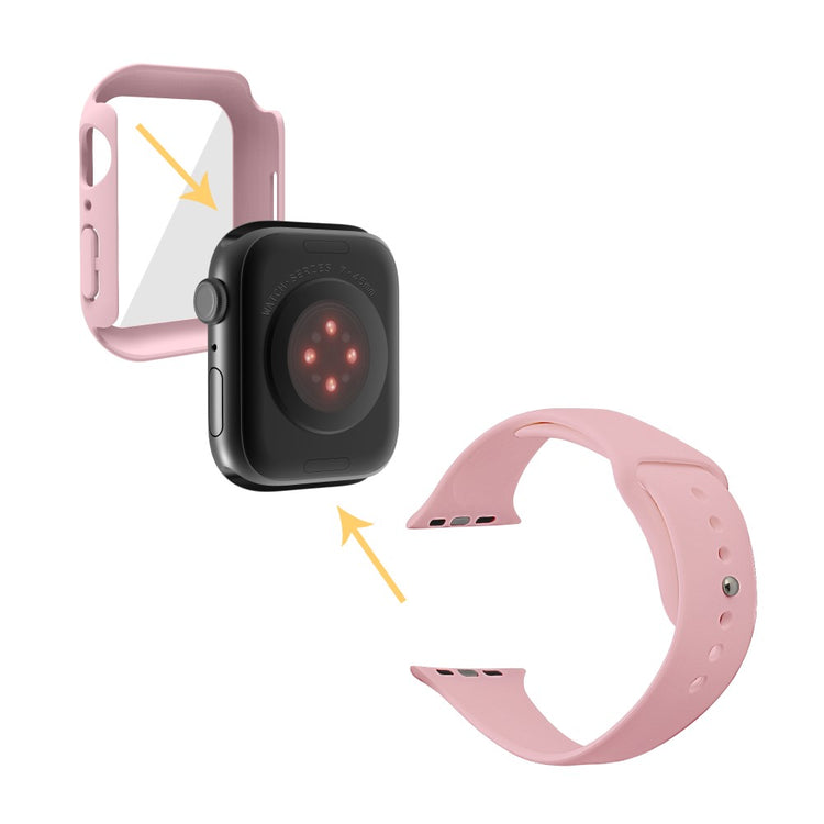 Apple Watch Series 7 45mm Silikone Rem med Cover og Hærdet Glas - Pink#serie_6