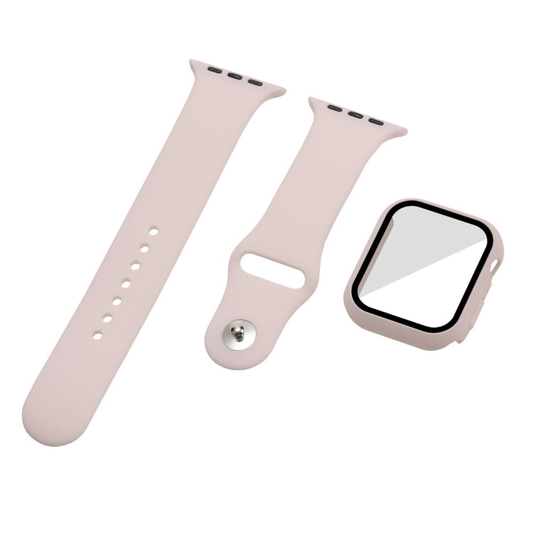 Apple Watch Series 7 45mm Silikone Rem med Cover og Hærdet Glas - Brun#serie_7