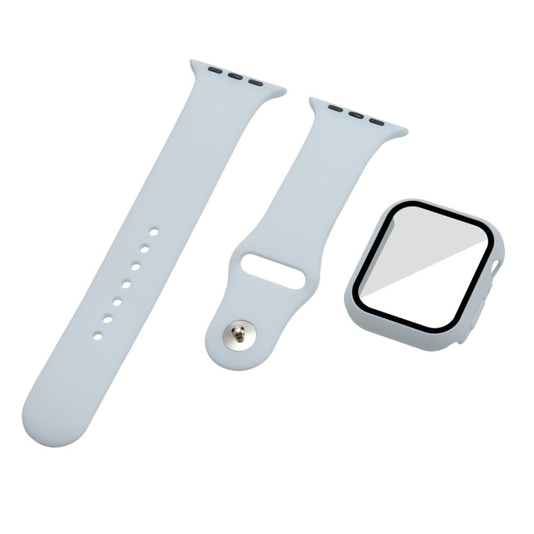 Apple Watch Series 7 45mm Silikone Rem med Cover og Hærdet Glas - Sølv#serie_8