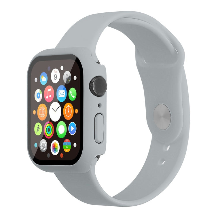 Apple Watch Series 7 45mm Silikone Rem med Cover og Hærdet Glas - Sølv#serie_8