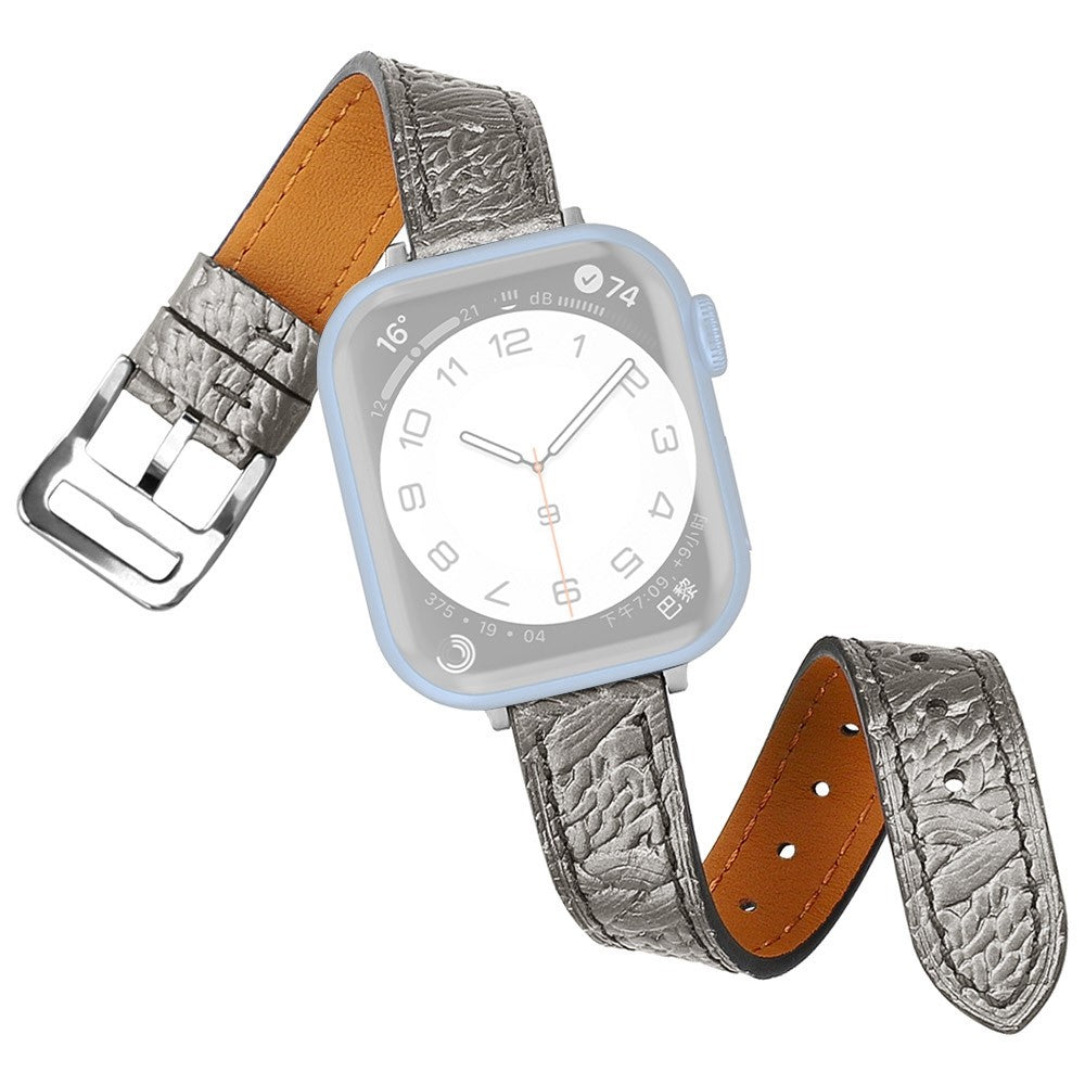 Super sejt Apple Watch Series 7 45mm Ægte læder Rem - Sølv#serie_1