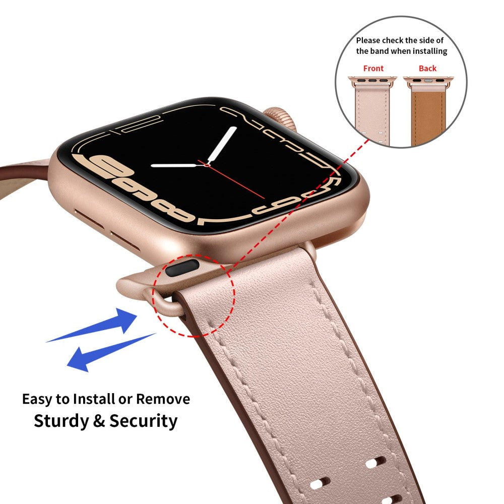 Slidstærk Apple Watch Series 7 45mm Ægte læder Urrem - Pink#serie_4