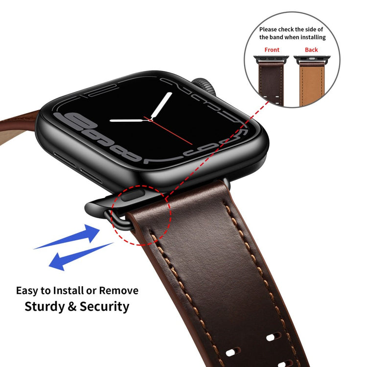 Slidstærk Apple Watch Series 7 45mm Ægte læder Urrem - Brun#serie_6