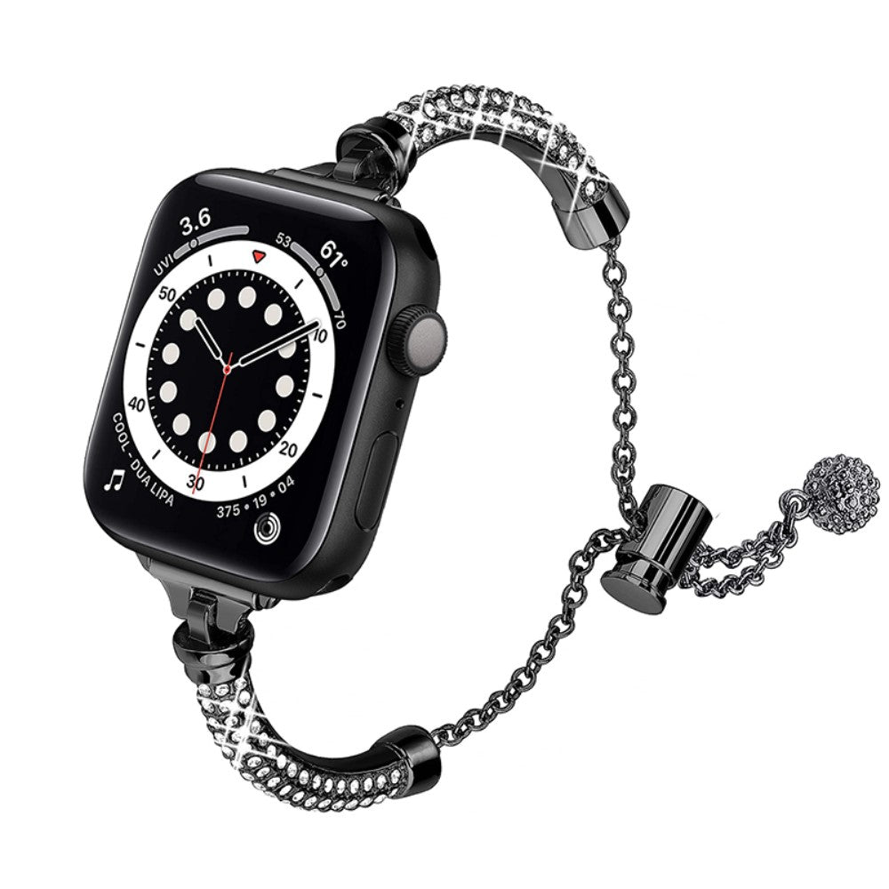 Meget kønt Apple Watch Series 7 45mm Metal og Rhinsten Rem - Sort#serie_1