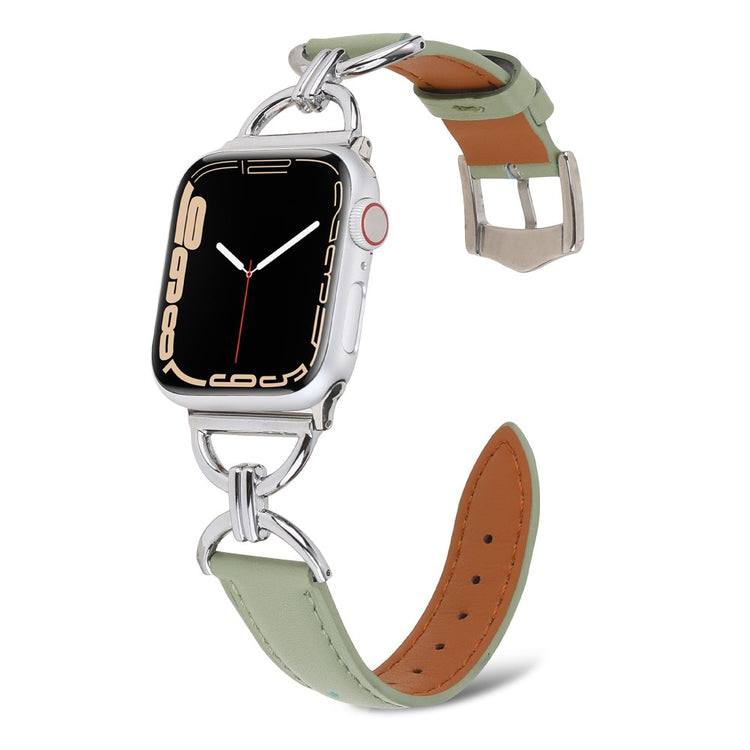 Vildt fint Apple Watch Series 7 45mm Ægte læder Urrem - Grøn#serie_1