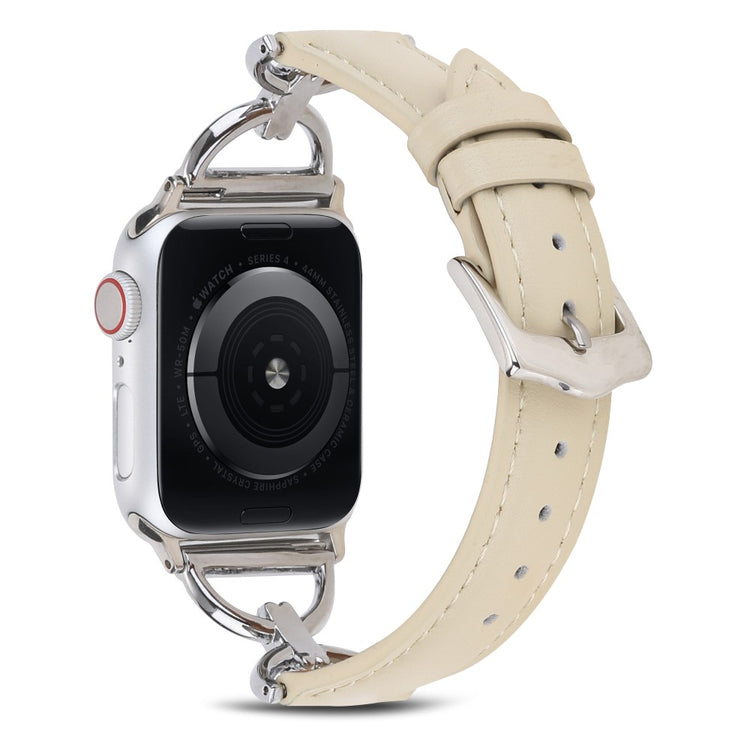 Rigtigt hårdfør Apple Watch Series 7 45mm Ægte læder Rem - Beige#serie_7