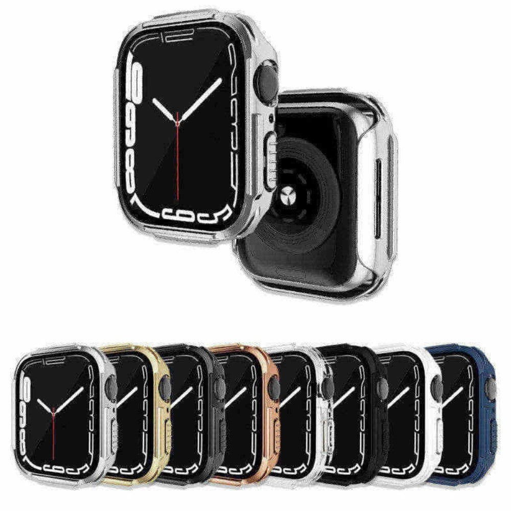 Rigtigt Fint Apple Watch Series 7 45mm Cover med Skærmbeskytter i Plastik og Hærdet Glas - Blå#serie_1