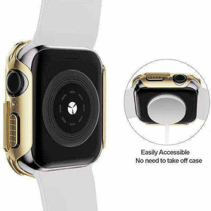 Rigtigt Fint Apple Watch Series 7 45mm Cover med Skærmbeskytter i Plastik og Hærdet Glas - Guld#serie_4
