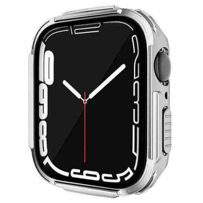 Rigtigt Fint Apple Watch Series 7 45mm Cover med Skærmbeskytter i Plastik og Hærdet Glas - Sølv#serie_7