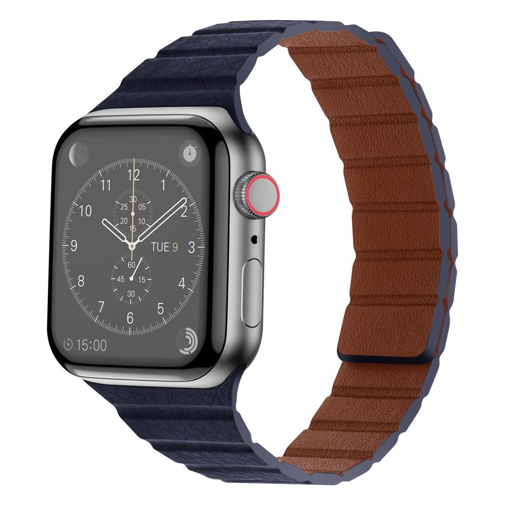 Pænt Universal Apple Ægte læder Urrem - Blå#serie_4
