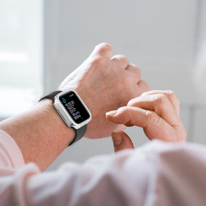 Godt Apple Watch Series 8 (41mm) / Apple Watch Series 7 41mm Cover med Skærmbeskytter i Plastik, Rhinsten og Hærdet Glas - Sølv#serie_2