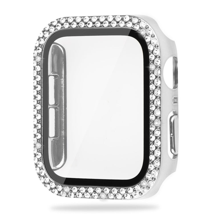 Godt Apple Watch Series 8 (41mm) / Apple Watch Series 7 41mm Cover med Skærmbeskytter i Plastik, Rhinsten og Hærdet Glas - Sølv#serie_2