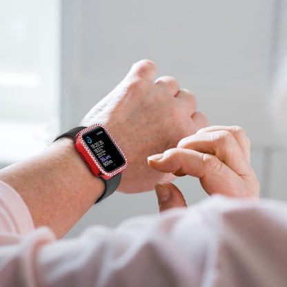 Godt Apple Watch Series 8 (41mm) / Apple Watch Series 7 41mm Cover med Skærmbeskytter i Plastik, Rhinsten og Hærdet Glas - Rød#serie_4