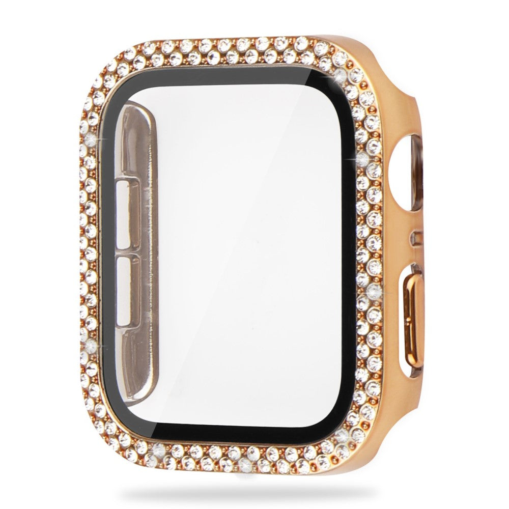 Godt Apple Watch Series 8 (41mm) / Apple Watch Series 7 41mm Cover med Skærmbeskytter i Plastik, Rhinsten og Hærdet Glas - Guld#serie_7