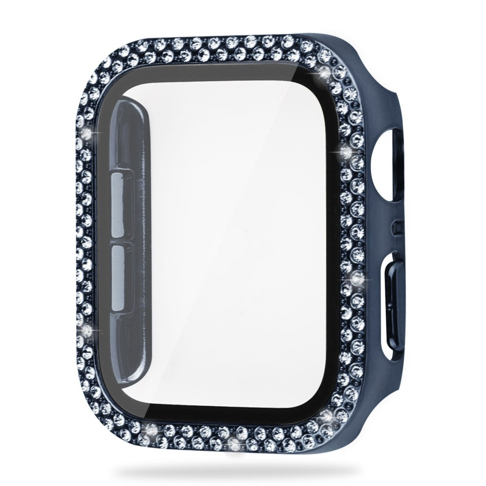 Godt Apple Watch Series 8 (41mm) / Apple Watch Series 7 41mm Cover med Skærmbeskytter i Plastik, Rhinsten og Hærdet Glas - Blå#serie_8
