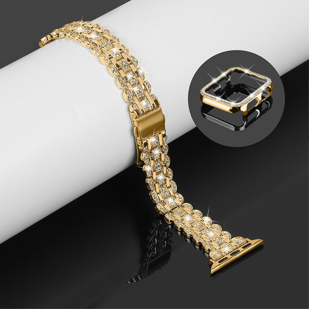 Skøn Apple Watch Series 7 45mm Metal og  Rhinsten Urrem - Guld#serie_3